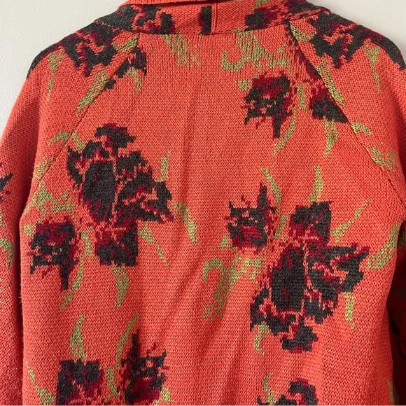 J. Peterman Monhegan Orange Floral Cardigan - Picture 10 of 10